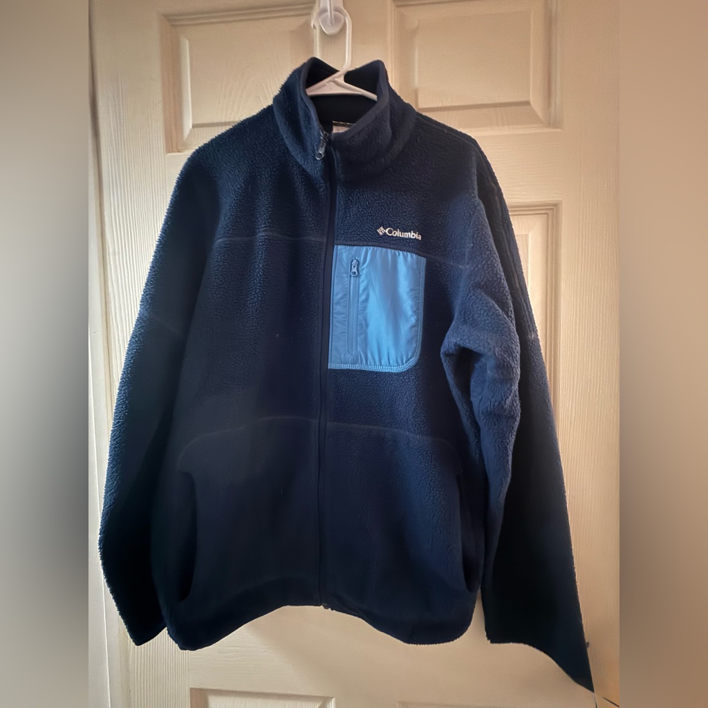 Columbia Navy Fleece Jacket With Sky Blue Trim